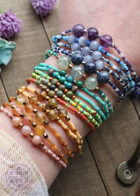 Stretchy Beaded Boho Bracelets – Essential Chi Jewelry Trending Bracelet Designs, Bracelet Stacks Ideas, Stretchy Bracelets Diy Ideas, Beaded Jewelry Ideas Handmade, Small Glass Bead Bracelet Ideas, Stone Bead Bracelets Ideas, Beaded Friendship Bracelet Patterns, Beaded Bracelet Designs Simple, Gemstone Bracelet Ideas