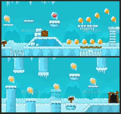 2D Ice Game Platformer Tilesets #AD #Game, #Aff, #Ice, #Tilesets, #Platformer Ice Games, Game 2d, Scene Design, Diy And Crafts, Hockey, Mood Board, To Create, Bridge, Computer