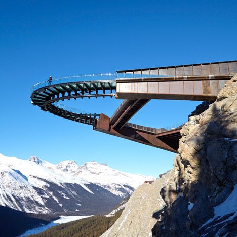 This vertiginous viewing platform in the Canadian Rockies has a strengthened glass floor Jasper National Park, Parks Canada, Canadian Rockies, Travel Design, A Bridge, Canada Travel, Design Product, Walkway, Amazing Architecture