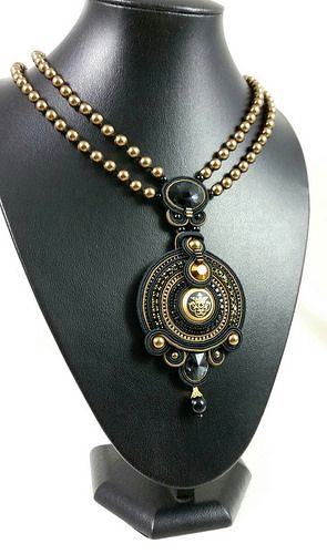 Vampire Ball, Soutache Pendant, Soutache Necklace, Soutache Jewelry, Beaded Collar, Black Jewelry, Bead Embroidery, Shibori, Beaded Embroidery