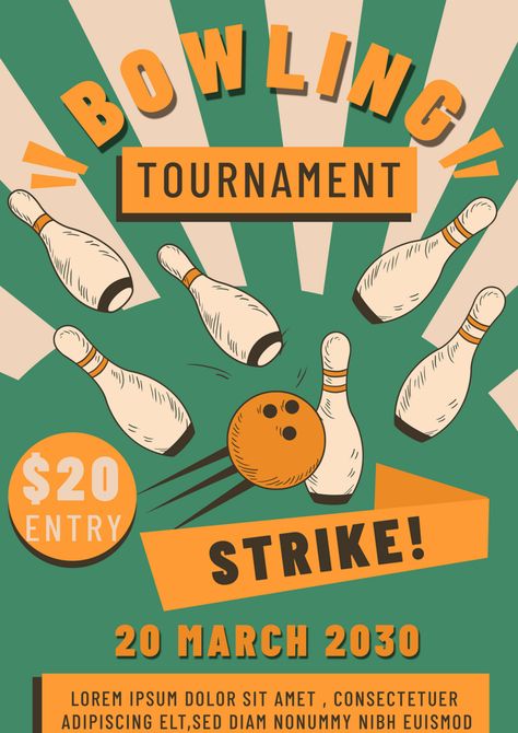 Bowling Party Invite, Bowling Tournament Ideas, Retro Poster Design Graphics, Bowling Poster Design, Fundraising Graphic Design, Fundraising Poster Ideas, Invitation Letter Design, Bowling Invite, Bowling Illustration