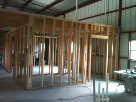 barndominium+interior+pictures | Interior Framing Barndominium Interior Walls, Metal Building Homes Cost, Barndominium Kitchen, Shed House Ideas, Barndominium Interior, Metal Building Home, Barndominium Plans, Pole Buildings, Barn Interior