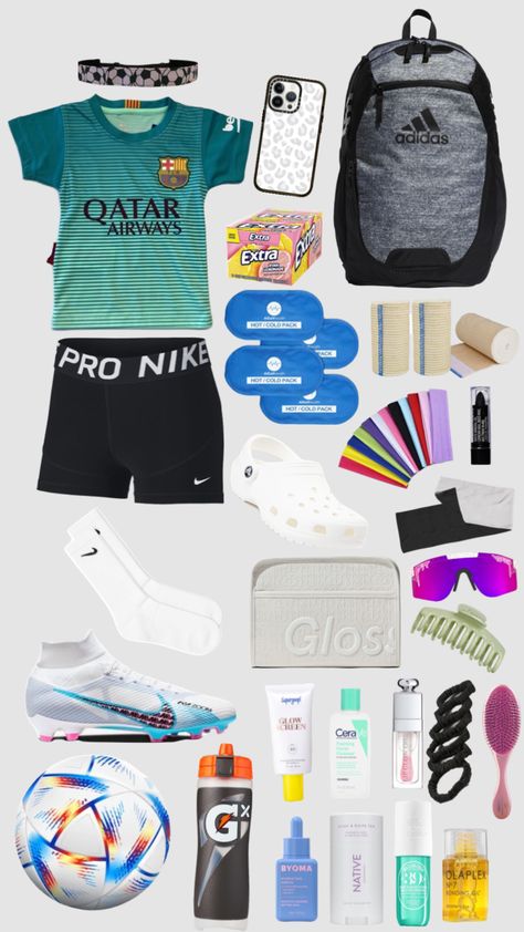 soccer practice fit and bag Travel Soccer Packing List, What To Pack For Soccer Tournament, Football Practice Outfit, Soccer Must Haves, Soccer Checklist, What To Wear To Soccer Practice Outfit, What To Pack In Soccer Bag, Soccer Bag Essentials List, Football Essentials