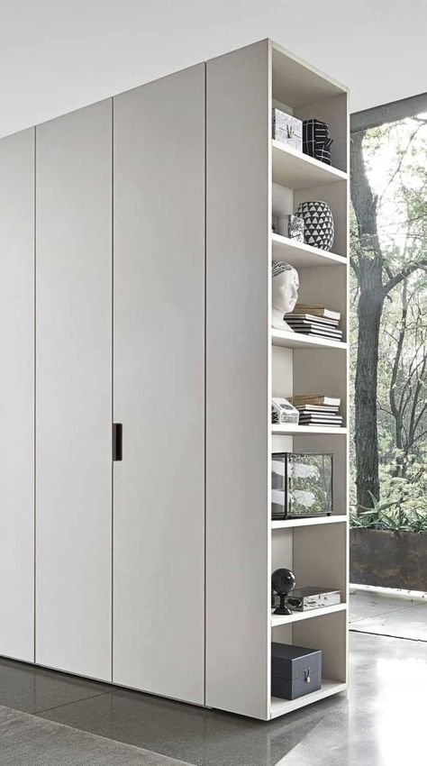 Classy Rooms, Modern Italian Design, Side Shelf, Italian Furniture Design, Corner Wardrobe, Sliding Wardrobe Doors, Wardrobe Interior Design, Flat Interior, Wardrobe Cabinets