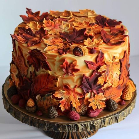 Half Sheet Cake Decoration, Fall Decorated Cakes, Autumn Cake Ideas Birthday, Thanksgiving Cakes Decorating, Fall Cakes Decorating, Autumn Cakes, Fall Leaf Cake, Autumn Cake, Thanksgiving Sweet Treats