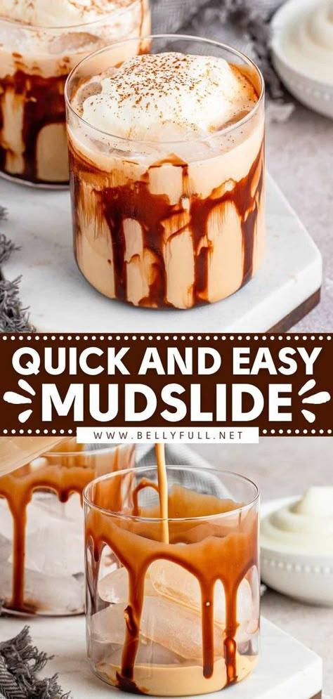 Mudslide Recipe Alcohol, Chocolate Alcoholic Drinks, Mud Slide Drink Recipe, Sweet Mixed Drinks, Mudslide Drink, Sweet Alcoholic Drinks, Mud Slide, Kahlua Drinks, Easy Cocktail Recipe