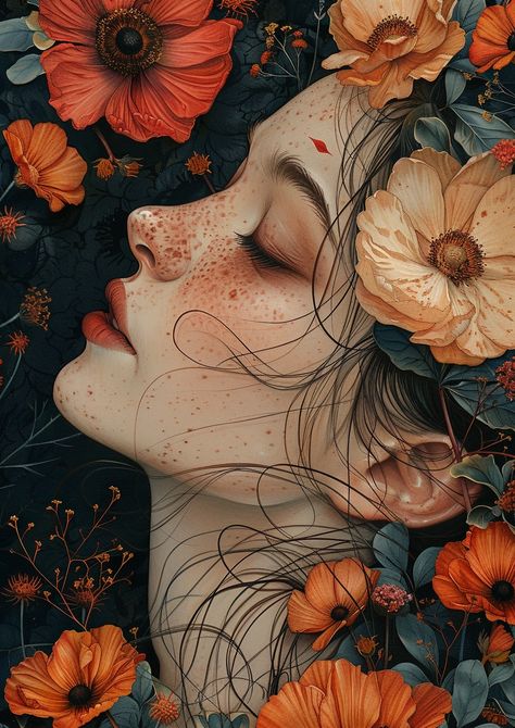 Artistic showcase selected by ThetaCursed, License: CC BY-NC 4.0 Woman Surrounded By Flowers, Colourful Pictures, Book Cover Art Design, Gust Of Wind, Painting Of A Woman, Surrounded By Flowers, Female Art Painting, Pretty Landscapes, Inspirational Artwork