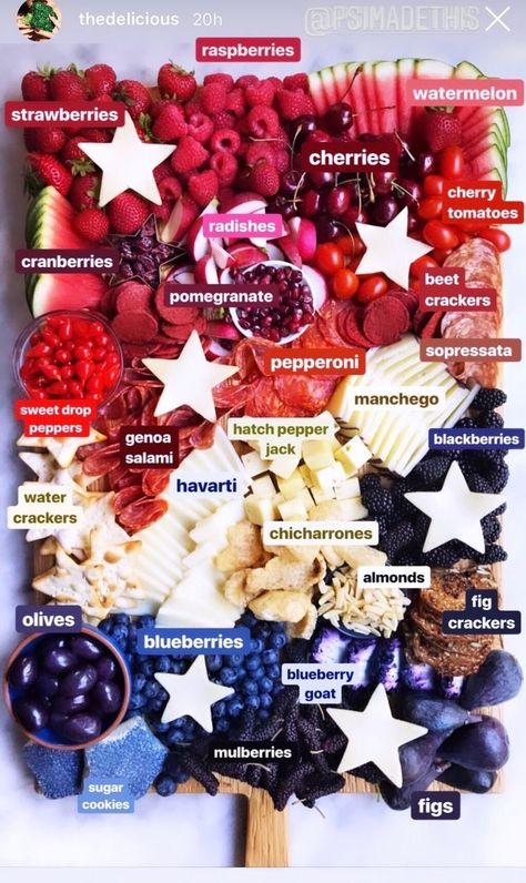 Fruit Charcuterie Board 4th Of July, Savory 4th Of July Food, 4th Of July Food Savory, 4th Of July Food Ideas Side Dishes, Blue Food Tray Ideas, 4th Of July Dessert Table, July 4th Food Cookout Sides, July 4th Food Cookout Bbq, 4th Of July Picnic Ideas