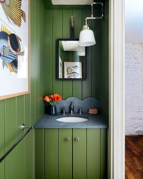 HOST on Instagram: “The perfect little bathroom sink with painted tongue and groove and a brilliant wiggly splashback⁣ ⁣ @beataheuman⁣…” Beata Heuman, Vanessa Bell, Deco Boheme, Living Room On A Budget, Bathroom Trends, Living Room Green, Interior Design Companies, Making Room, The Ranch