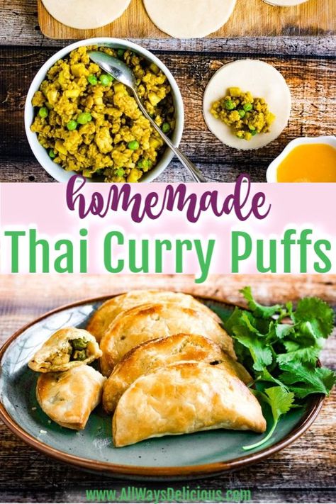 Thai Curry Puffs, Thai Curry Puffs Recipe, Curry Puffs Recipe, Curry Puff Recipe, Thai Chicken Satay, Curry Puffs, Chicken And Potatoes, Puff Recipe, Flaky Crust