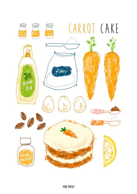 Baking Soda Benefits, Recipe Drawing, Cake Illustration, Food Sketch, Carrot Cake Recipe, Illustration Food, Food Journal, Logo Food, Food Drawing