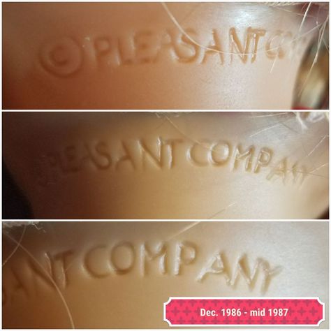 In December 1986 through about mid 1987, neck stamps look similar to the previous stamp except that the font is a little smaller and there is a slight arch. Pleasant Company Dolls, American Girl Doll Samantha, American Girl Doll Accessories, Pleasant Company, American Girl Doll Clothes Patterns, Doll Stuff, Dec 12, Clothes Patterns, Girl Doll Clothes