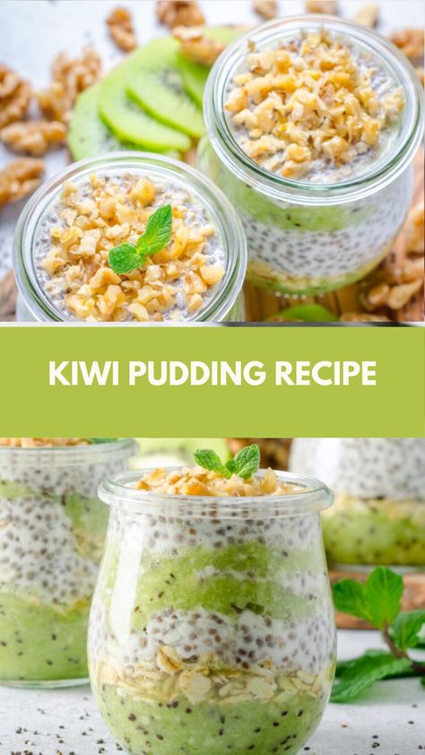 Kiwi Pudding recipe made of fresh kiwis, coconut milk, and a hint of honey this delightful dessert serves 4 and takes about 30 minutes to prepare. Perfectly creamy and refreshing, it’s a delicious way to enjoy the vibrant flavors of kiwi. Recipes With Kiwi Fruit, Recipes With Kiwi, Kiwi Recipe, Kiwi Dessert, Chia Seed Coconut Milk, Kiwi Recipes, Winter Fruit, Fruity Desserts, Fruit Dessert