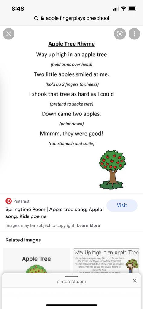 Tree Songs Preschool, Tree Songs For Preschool, Apple Tree Song, Apple Song, Apple Preschool, Action Songs, Tree Study, Toddler Classroom, Finger Plays