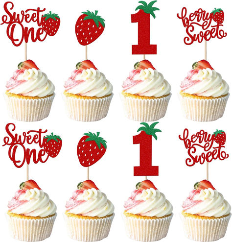 24 Pack Sweet One Cupcake Toppers Glitter First Birthday Strawberry Cupcake Picks for Fruit Baby Shower 1st Birthday Berry Sweet Cupcake Decorations Party Supplies Red #ad #strawberry #berry #berrybirthdayparty #berrysweet #strawberrybirthdayparty #cupcakes #cupcaketoppers Baby Shower Fruit, Fruit Baby, First Birthday Cupcakes, Strawberry Cupcake, Sweet Cupcake, Cupcake Decorations, Edible Cupcake Toppers, Sweet Cupcakes, Cake Picks