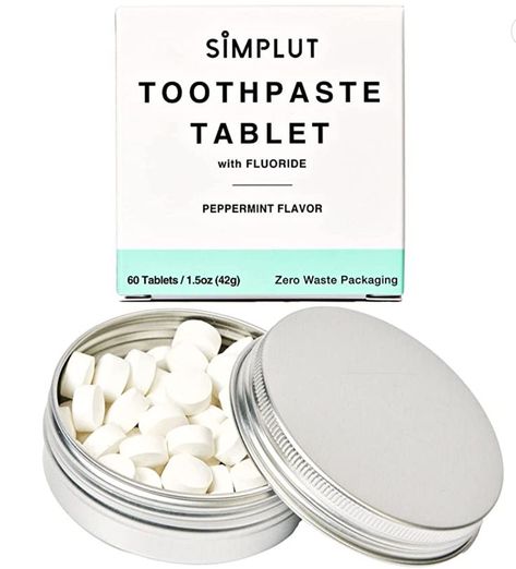 SIMPLUT Toothpaste Tablet with Fluoride – Camping Travel Hiking Backpacking - Vegan Natural Ingredient - White Teeth, Fresh Breath (Peppermint) (60 Count (Pack of 1)) Toothpaste Tablets, Homemade Mouthwash, Travel Toothpaste, Natural Toothpaste, Sls Free Products, Diet Supplements, Tooth Decay, Mouthwash, Brushing