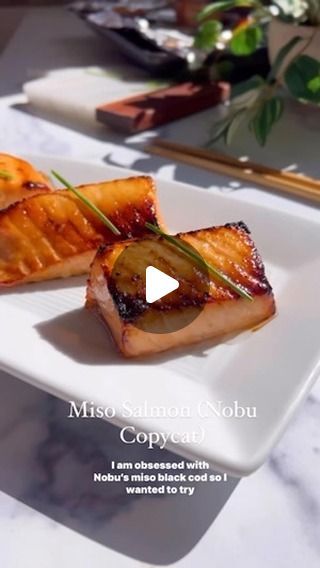 Recipery on Instagram: "Miso Salmon

🎥creator foodmymuse

INGREDIENTS

• 1/4 cup mirin.
• 1/4 cup sake.
• 1/3 cup miso paste.
• 1/3 cup cane sugar.
• 2 lb salmon (deboned, cut into filets).

METHOD

1. Boil the mirin and sake for 3 min.

2. Add in sugar and miso. Cook a couple min without boiling. Let it cool.

3. Pour it all over your fish, cover it very tightly and marinate for 24 hrs in fridge.

4. Broil it (I did 7 min) but every oven is different so keep an eye out." Miso Salmon, Food Fish, Miso Paste, Black Cod, Cane Sugar, Easy Delicious Recipes, Easy Delicious, Delicious Recipes, Sake