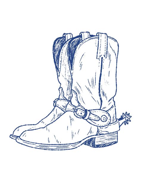 Cowboy Boots Drawing Reference, Cowboy Boots Cartoon, Cowboy Hat Doodle, Cowboy Boot Drawing, Boots Sketch, Cowboy Boot Art, Boot Drawing, Cowboy Boots Art, Boot Illustration