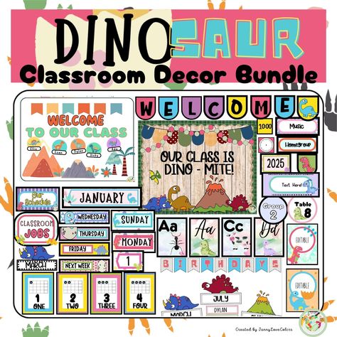 Dinosaur Classroom Decor Theme Bundle Printable Digital Download Dino Classroom Decor, Dinosaur Display Classroom, Dinosaur Chart Preschool, Dinosaur Door Decs, Cute Dinosaur Classroom Theme Decor, Dinosaur Classroom Theme Decor, Dinosaur Classroom Theme, Amazing Work Coming Soon, Classroom Jobs Chart