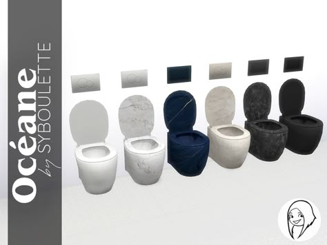 Sims 4 — Oceane - Toilet by Syboubou — A toilet with simple lines available in six differents colors, either plain color Sims 4 Nails, Mods Sims 4, Sims 4 Tsr, Sims 4 Cas Mods, Free Sims 4, Sims 4 Body Mods, Sims 4 Expansions, Tumblr Sims 4, Sims 4 House Design