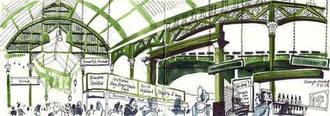 Borough Market ironwork, London | urban sketch | lineandwash | Flickr Market Sketch, Borough Market London, London Urban, Urban Sketch, Borough Market, Sketchbook Inspiration, Marketing Plan, Garden Arch, Brighton