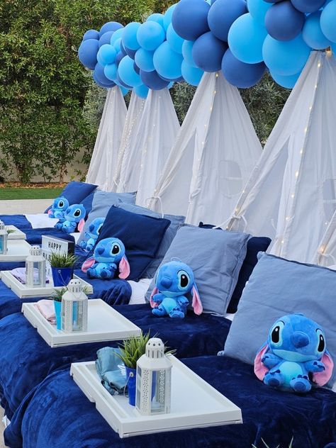 Stitch-approved sleepover vibes! 🌺✨🌊 Stitch Birthday Stuff, Stitch Sleepover, Stitch Cakes, Sleepover Vibes, Stitch Room, Lilo And Stitch Toys, Lilo And Stitch Cake, Sleepover Tents, Slumber Party Birthday