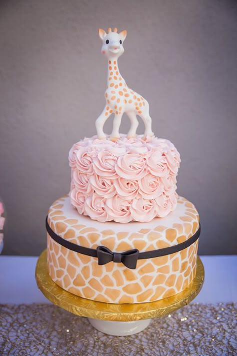 Sophie the Giraffe Cake I Paris Party I First Birthday Party I Pink Rosettes Giraffe Baby Shower Cake, Giraffe Birthday Cakes, Giraffe Birthday Parties, Sophie The Giraffe, Giraffe Party, Giraffe Cakes, Giraffe Birthday, Baby Shower Giraffe, Paris Party