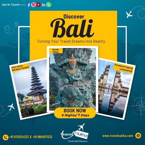 🌴 Dreaming of turquoise waters and lush landscapes? Explore the beauty of Bali with our exclusive tour packages! From stunning beaches to ancient temples, Bali has it all. Book your unforgettable adventure today! #BaliTour #ExploreBali #TravelGoals #balipackage #indonesia #garudavishnu #vishnutemple #balidestination #bali2024 Photoshop Eyes, Tourism Ads, 3d Fonts, Bali Tour Packages, Tourism Design, Bali Tour, Restaurant Web, Abstract Wall Painting, Bali Holidays