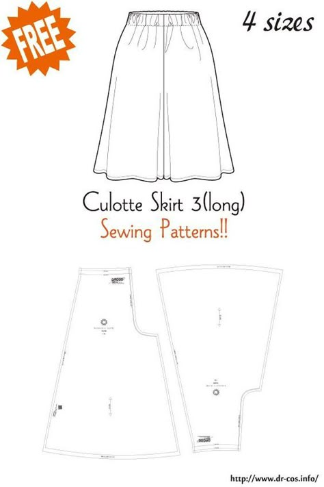 This is the pattern of Culotte Skirt 3(long). cm size(A4 size) Ladies'-S,M,L,LL Added the number of fabric meters required for each size Free Culottes Sewing Pattern, Japanese Skirt Pattern, Cullotes Pattern Free, Culottes Pattern Free, Culotte Pattern, Culotte Skirt, Culottes Pattern, Skirt Pattern Free, Sewing Patterns Free Women