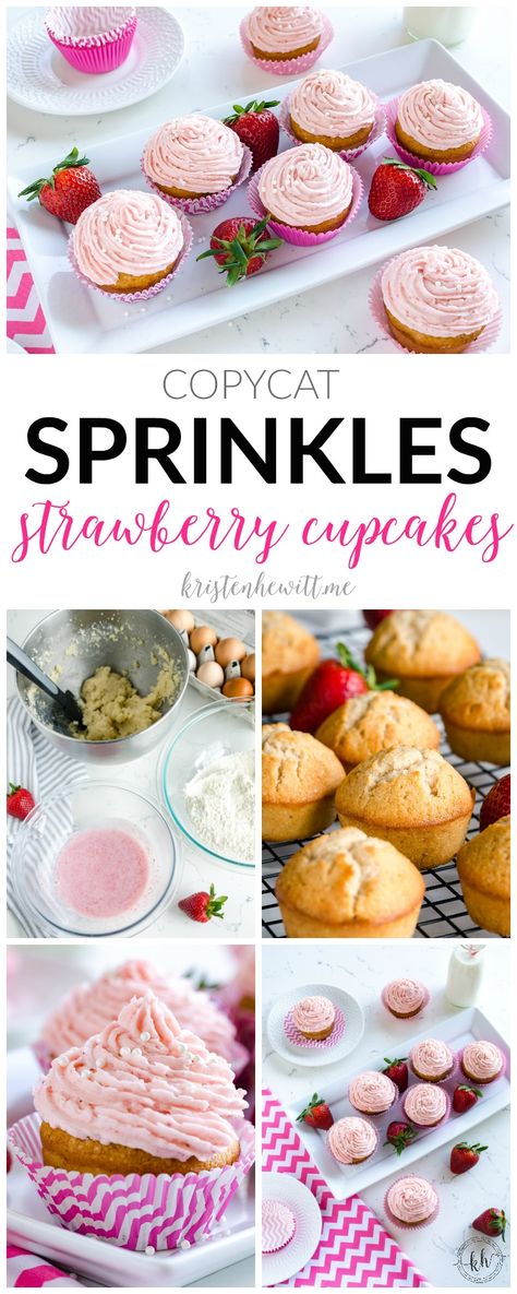 Sprinkles Cupcake Recipes, Cupcakes Decoration Easy, Strawberry Cupcake Recipes, Ideas Cupcakes, Strawberry Cupcake, Sprinkle Cupcakes, Strawberry Frosting, Strawberry Cupcakes, Easter Cupcakes