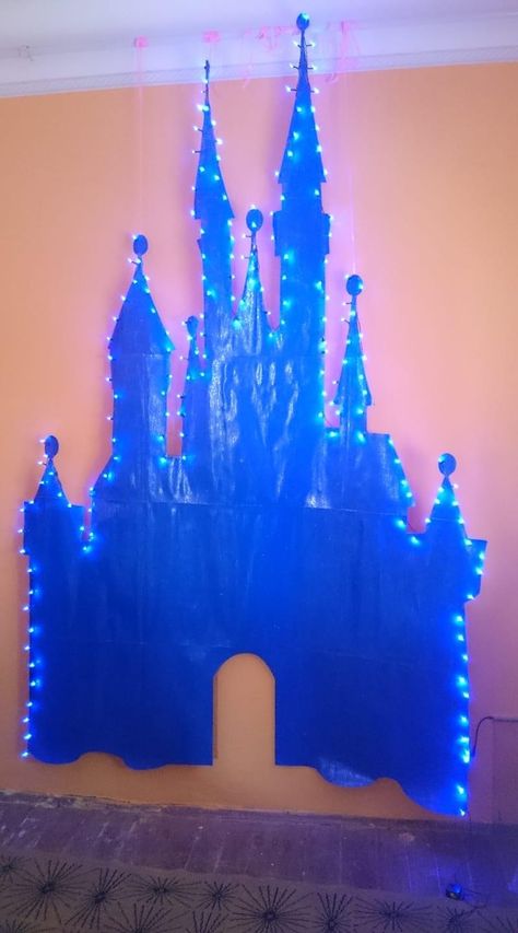 Disney Castle Door Decorations Classroom, Disney Castle Cardboard Cutout, Disney Props Diy, Disney Concert Decorations, Disney Dance Decorations, Cinderella Stage Design, Disney Dance Theme, Disney Prom Theme, Disney Castle Backdrop