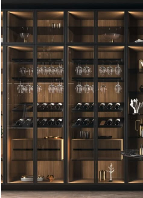 Wine Cellar Wall, Wine Storage Wall, Wine Room Design, Metal Cabinets, Wine Closet, Home Bar Cabinet, Modern Home Bar, Home Bar Rooms, Home Wine Cellars