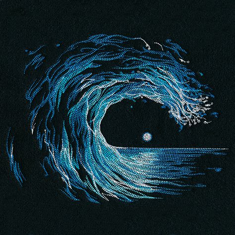 Moonlit Wave | Urban Threads: Unique and Awesome Embroidery Designs Waffle Weave Towels, Animal Embroidery Designs, Urban Threads, Waves Curls, Cat Items, Playlist Covers, Embroidered Towels, Towel Colors, Animal Embroidery