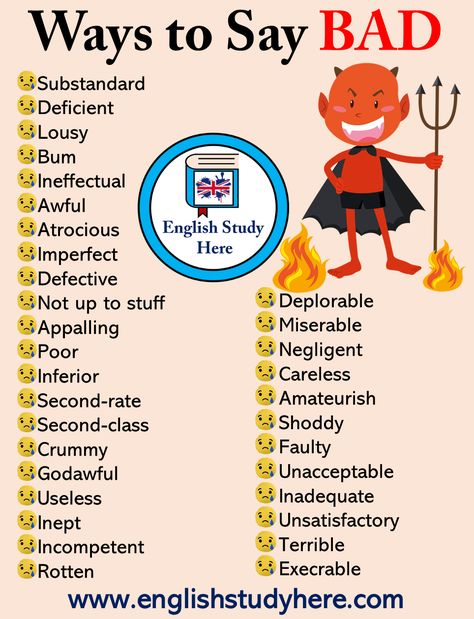 33 Ways to Say Bad in English - English Study Here Words For Bad, Bad Words, English Vocab, English Verbs, Learn English Grammar, Good Vocabulary Words, Good Vocabulary, English Language Teaching, English Writing Skills