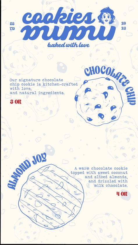 Caption For Cookies Post, Cookies Menu Design Ideas, Cookie Menu Design, Cookies Brand, Brown Branding, Bakery Branding Design, Menu Design Layout, Cafe Menu Design, London Illustration