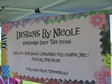 craft business banner ideas | Display a banner with your business info on it. This is my banner for ... Craft Show Tips, Craft Fair Vendor, Crochet Craft Fair, Craft Show Booth, Craft Booth Display, Craft Booth Displays, How To Make Banners, Craft Fair Displays, Banner Ideas