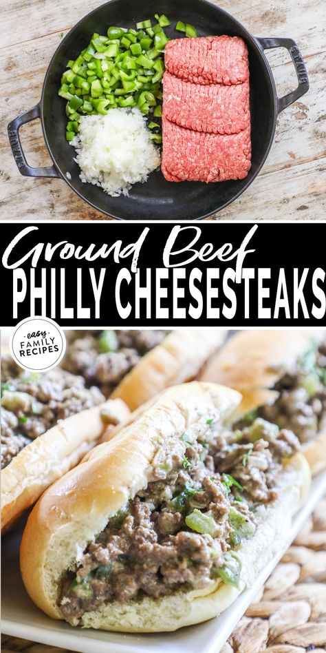 Ground Beef Philly, Cheese Steaks, Philly Cheesesteaks, Philly Cheese Steak Recipe, Cheesesteak Recipe, Hearty Dinner Recipes, Dinner Sandwiches, Dinner With Ground Beef, Philly Cheesesteak