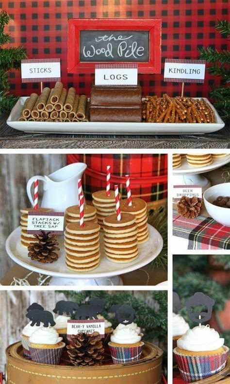 Lumberjack Birthday Party Food Ideas, Moose Party Theme, February First Birthday Boy, February Birthday Party Ideas For Boys, February 1st Birthday Ideas Boy, Cabin Birthday Party Ideas Adult, December Birthday Party Ideas For Boys, Black Bear Birthday Party, Cabin Birthday Party Ideas