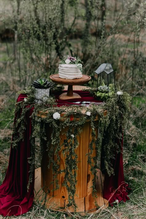 Pagan Themed Wedding, Viking Wedding Table Centerpieces, Pagan Wedding Theme, Celtic Wedding Reception, Burgundy Forest Wedding, Witchy Woods Wedding, Ancient Lore Village Wedding, Viking Boho Wedding, Elvish Wedding Decor