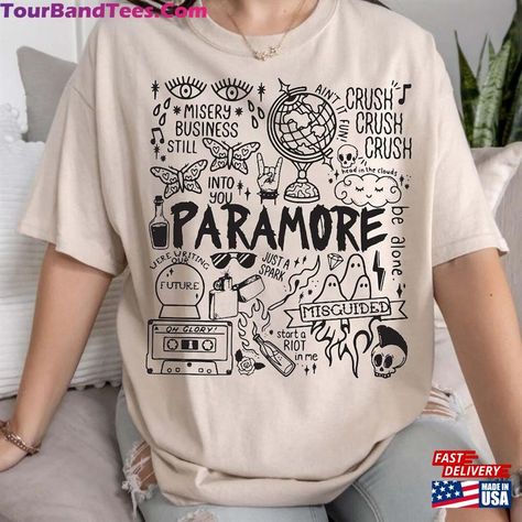 Paramore Merch T Shirts, Paramore T-shirt, Paramore Tshirts, Band Tshirt Design Ideas, Pizza Fingers, Band Shirt Design, Band Merch Design, Paramore Merch, Paramore Shirt