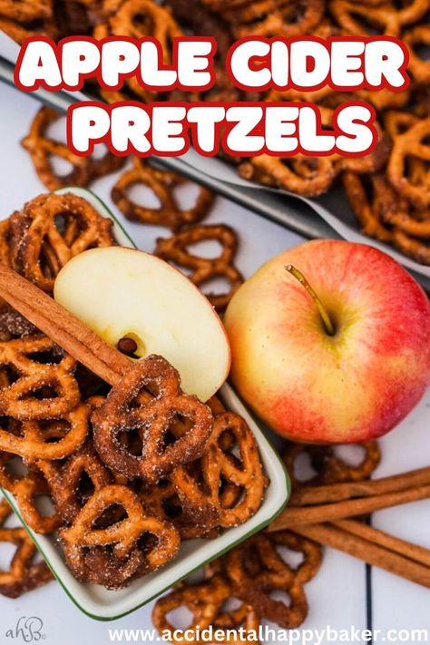 Enjoy the perfect balance of sweet, salty, and crunchy with these apple cider seasoned pretzels! This easy snack recipe takes just a few minutes to whip up in the microwave and delivers all the fun, favorite flavors of fall in every bite. Pretzel Flavor Recipes, Salty Fall Snacks, Pretzel Snacks Recipes, Fall Pretzels, Apple Cinnamon Pretzel, Savory Snack Mix Recipes, Pretzel Seasoning Recipes, Savory Snacks Easy Quick, Healthy Winter Snacks