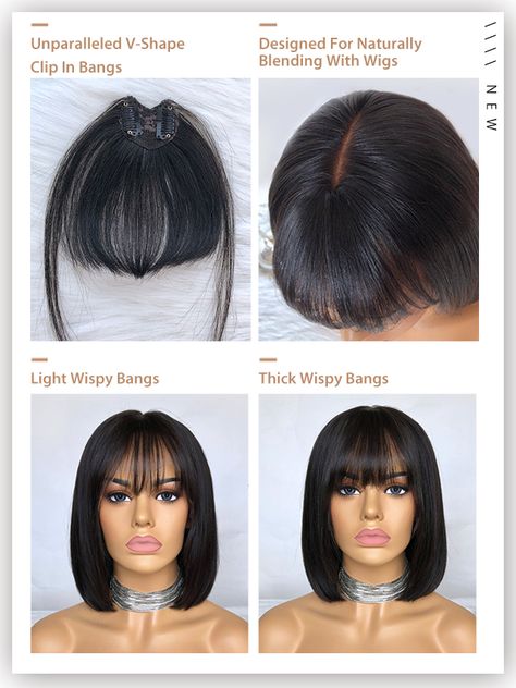 V-shape clip in bangs🥰 Made for well blending with lace wigs💕 Order with your fav hair with the bangs! switch up in seconds✨✨ Bob Lace Front Wigs With Bangs, Black Lace Front With Bangs, Brown Wig With Bangs Black Women, Short Black Wig With Bangs, Black Bob Wig With Bangs, Wispy Bangs, Hair Quality, Human Hair Lace Wigs, Haircuts With Bangs