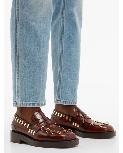 Marni Ring-embellished Square-toe Leather Loafers in Brown | Lyst Australia Marni Shoes, Brown Rings, Chunky Loafers, Brown Leather Loafers, Chelsea Ankle Boots, Checked Blazer, Black Chelsea Boots, Leather Slippers, Leather Mules