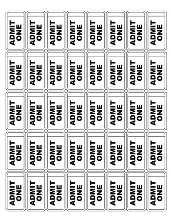 A sheet of admit one tickets for events and parties. Printable Movie Tickets, Kids Carnival Games, Ticket Template Free Printables, High School Reunion Planning, Movie Ticket Template, County Fair Theme, Admit Ticket, Printable Play Money, Ticket Template Printable