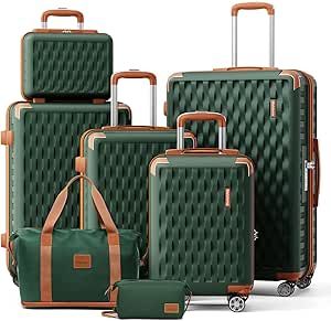 Melalenia Luggage Sets 7 Piece Suitcase Set, Hard Shell Carry on Luggage Travel Suitcases with Spinner Wheels and TSA Lock, Lightweight Luggage Set for Women, Green Brown Travel Suitcases, Mini Suitcase, Travel Luggage Set, Hardside Spinner Luggage, Lightweight Luggage, Checked Luggage, Side Stand, Let You Go, Suitcase Set