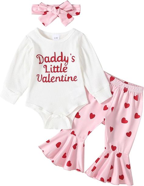 ADXSUN Baby Girl Valentine's Day Outfits Heart Print Romper+Flared Pants+Headband Infant Clothes 0-18 Months Infant Girl Outfits, Newborn Photography Outfits, Cute Heart Pattern, Infant Girl Clothes, Newborn Photography Outfit, Cute Valentines Day Outfits, Newborn Girl Clothes, Preemie Clothes, Baby Coming Home Outfit