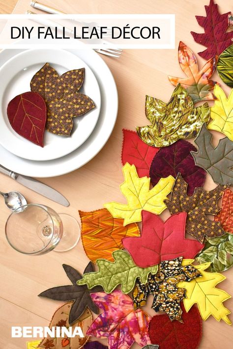 Fall Garland Diy, Fall Table Runner Patterns, Diy Leaf Garland, Fall Leaf Template, Fall Leaf Decor, Fall Applique, Fall Sewing Projects, Craft Market Display, Fall Placemats