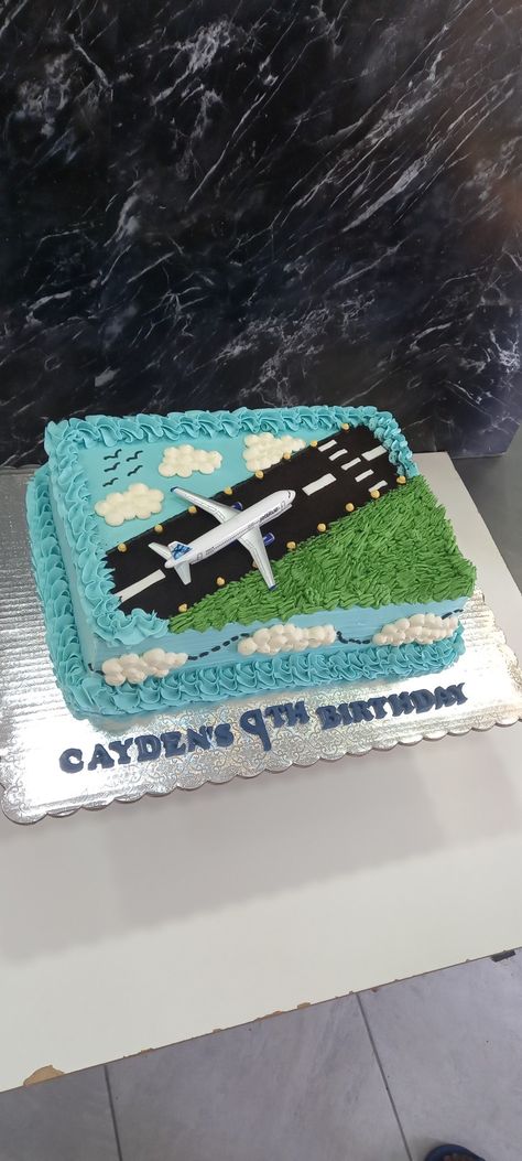 Fighter Plane Cake, Airplane Birthday Party Cake, Airport Birthday Cake, Airport Cake Ideas, Airplane Sheet Cake, Aeroplane Birthday Cake, Airplane Cupcake Cake, Plane Cakes For Boys, Aviation Cake Ideas