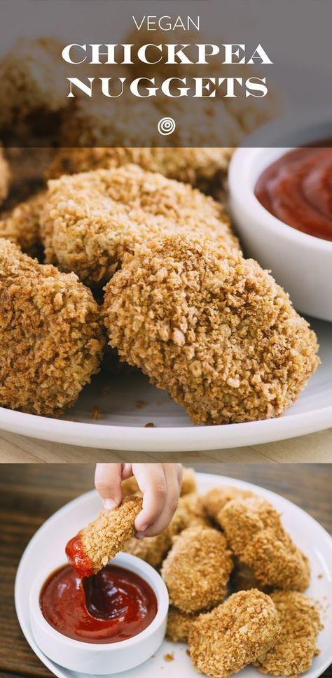 Add this healthy, vegan, protein packed chickpea nuggets recipe to your list of ideas to try for an upcoming meatless monday dinner. Like homemade chicken nuggets, just healthier. Using canned chickpeas makes this recipe SO FAST and SO EASY. You'll need panko, rolled oats, garbanzo beans, salt, garlic powder, and onion powder. Healthy Vegan Protein, Chickpea Nuggets, Vegetarische Diners, Resep Vegan, Monday Dinner, Meatless Monday Dinner, Homemade Chicken Nuggets, Nuggets Recipe, Vegan Kids