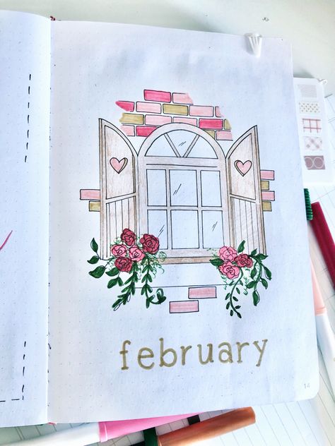 Dairy Pages Design Ideas, February Journal Cover Page, February Aesthetic Drawing, Winter Planner Ideas, February Reading Journal, Name Journal Ideas, 2025 Journal Cover Page, Book Journal Title Page Ideas, 2024 Reading Journal Cover Page